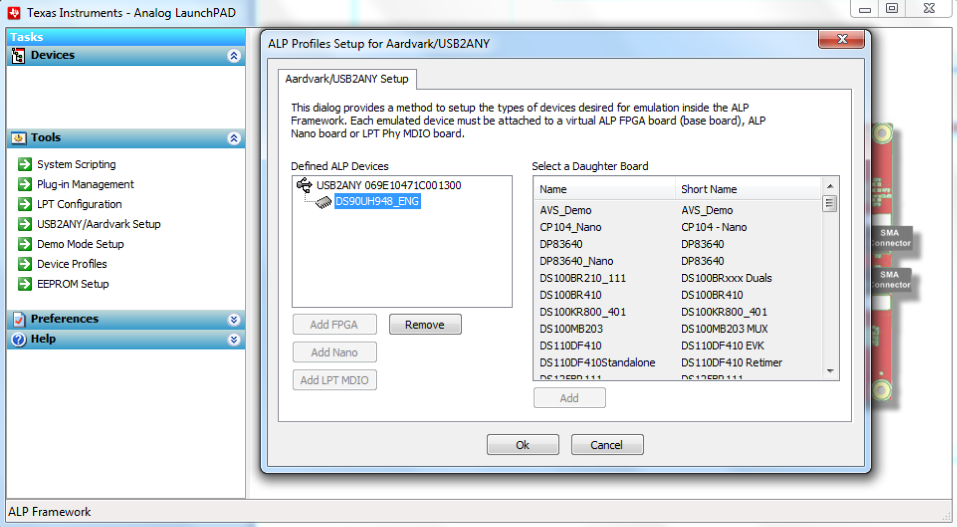 DS90UB933-Q1EVM 器件菜單