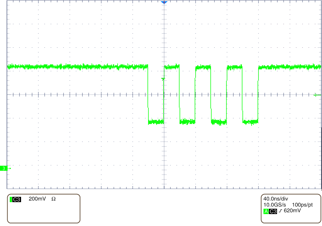 LMX1205EVM SYSREF 脈沖發生器時鐘輸出（直流耦合到示波器）