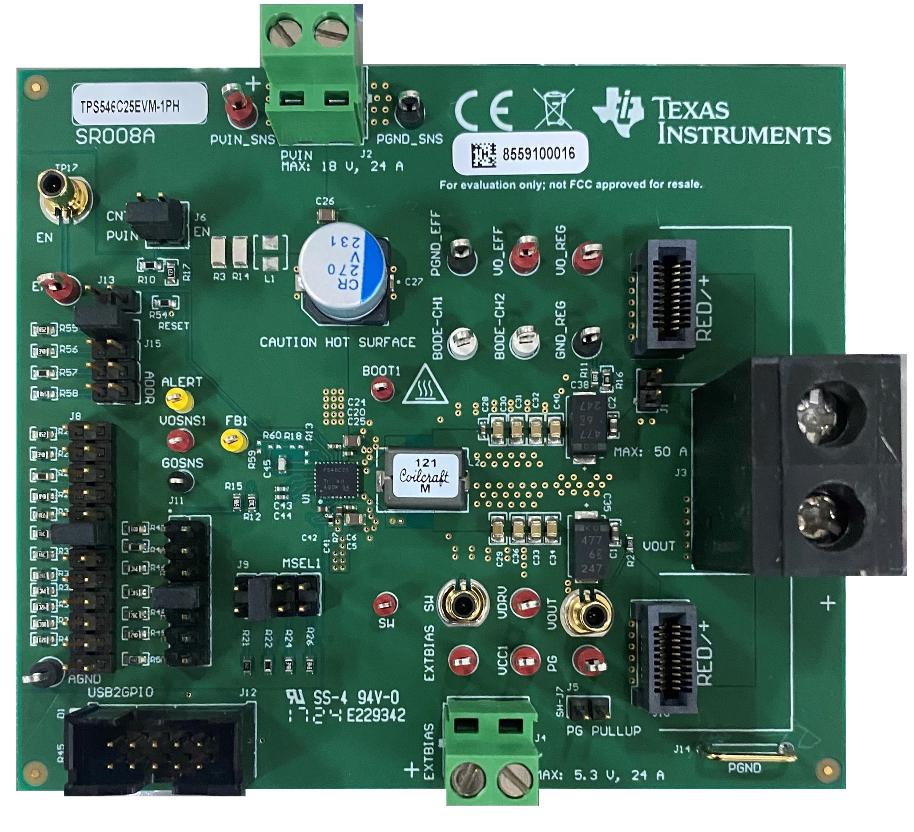 TPS546C25EVM-1PH TPS546C25EVM-1PH（頂視圖）