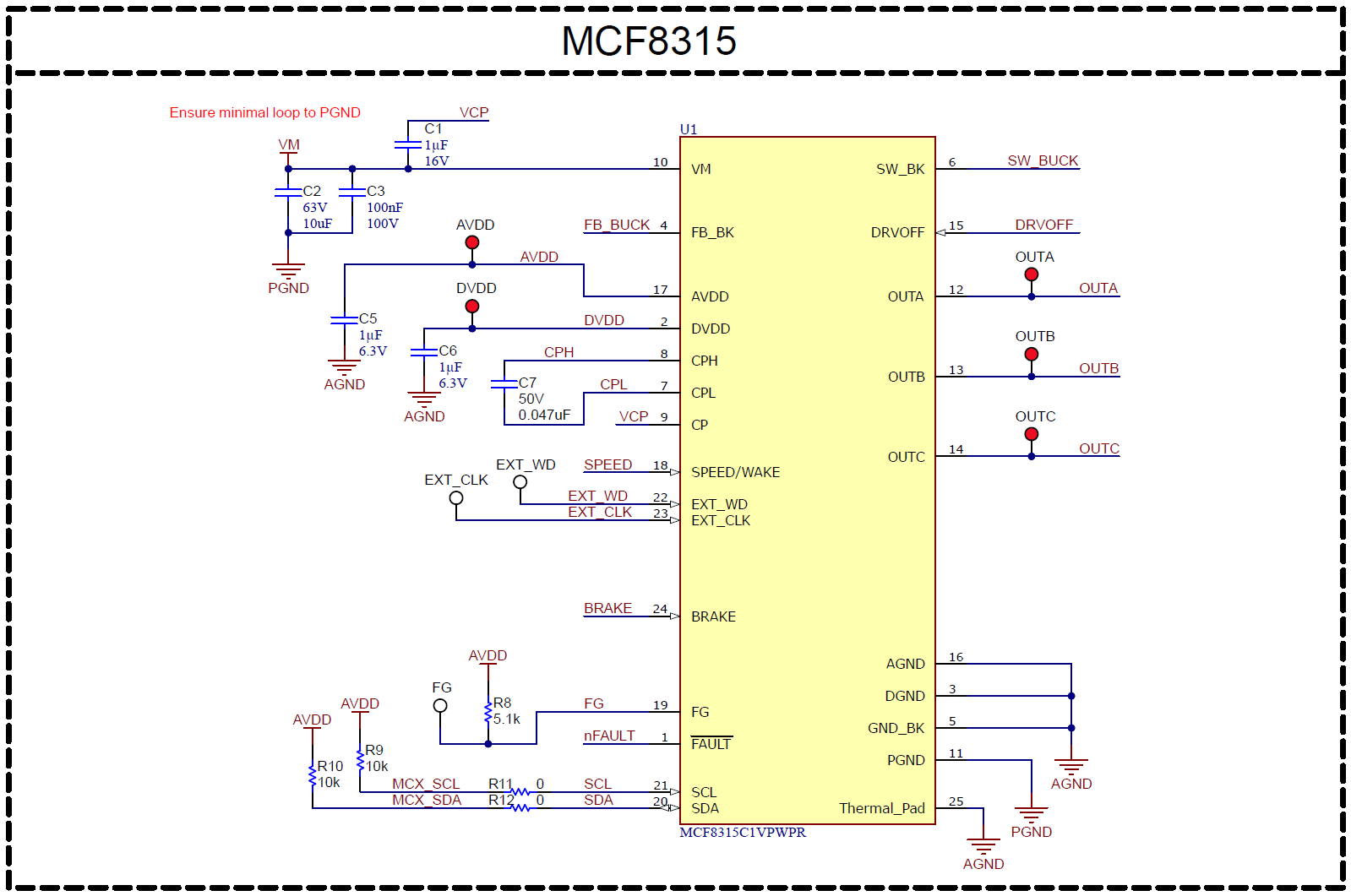 MCF8315PWPEVM MCF8315 三相無(wú)傳感器 FOC 集成驅(qū)動(dòng)器示意圖