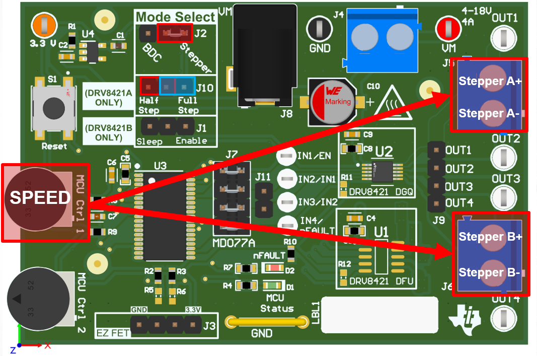 DRV8421AEVM, DRV8421BEVM 采用 DRV8421A 的步進電機操作的 EVM 控制