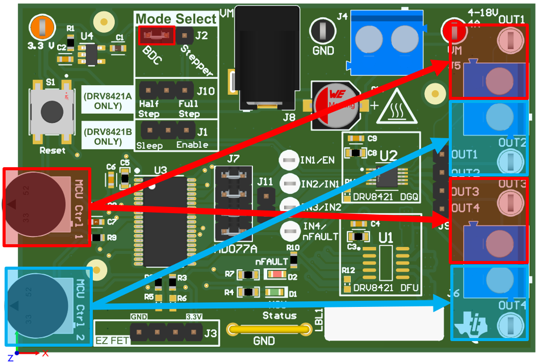 DRV8421AEVM, DRV8421BEVM 采用 DRV8421A 的有刷直流電機運行的 EVM 控制