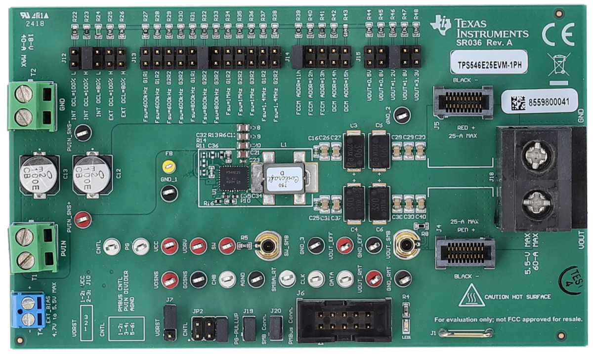 TPS546E25EVM-1PH TPS546E25EVM-1PH（頂視圖）