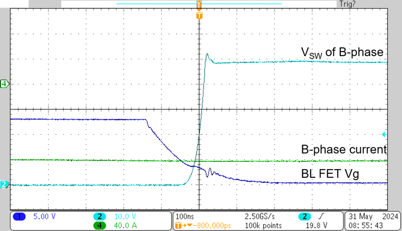 TIDA-010956 硬開關，48V、-120A 時的相電流