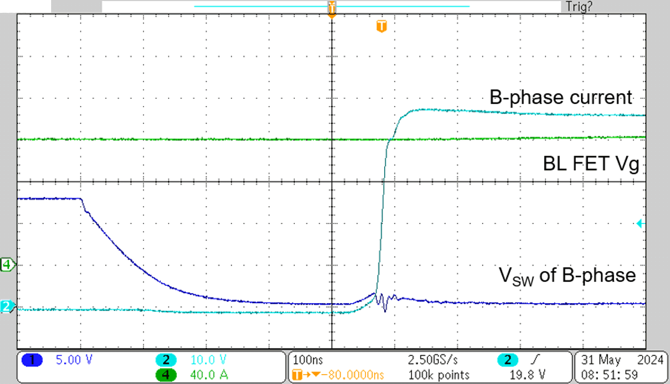 TIDA-010956 軟開關，48V、120A 時的相電流