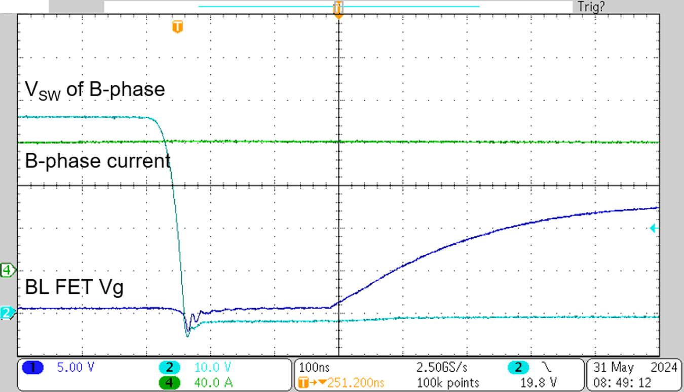 TIDA-010956 硬開關，48V、120A 時的相電流
