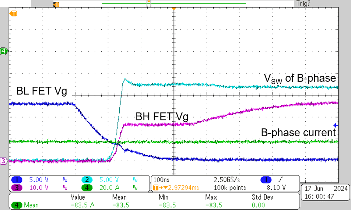 TIDA-010956 硬開關，48V、-83.5A 時的相電流