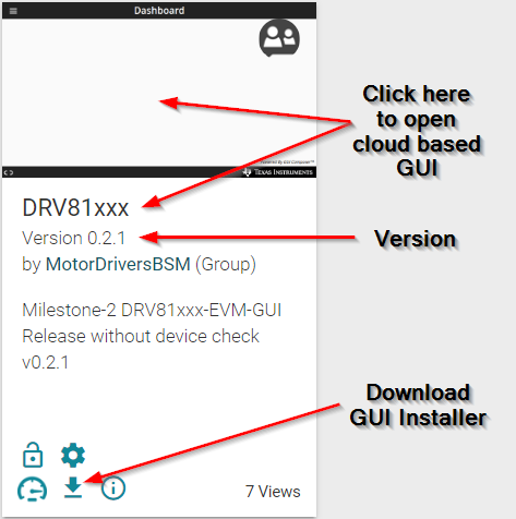 DRV81008-Q1EVM, DRV81602-Q1EVM, DRV81242-Q1EVM,  啟動或下載本地安裝程序的 TI GUI Composer 庫結果