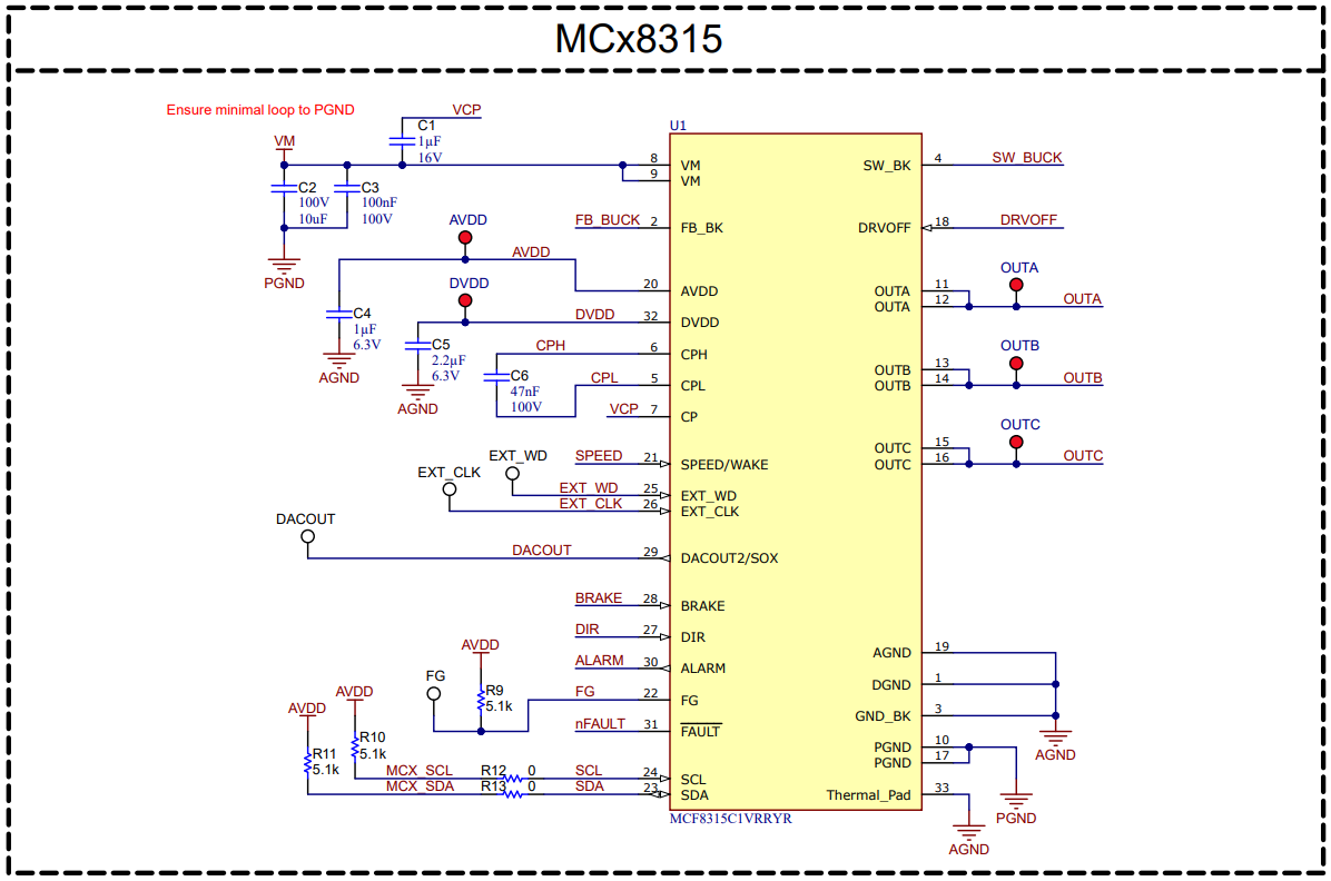 MCF8315RRYEVM MCF8315 三相無傳感器 FOC 集成驅(qū)動器示意圖
