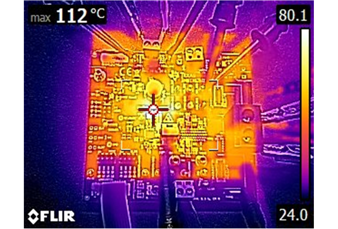 TPS544E27EVM 熱特性，1.2MHz，F(xiàn)CCM，內(nèi)部 LDO，40A 負(fù)載，無氣流，浸泡 10 分鐘
