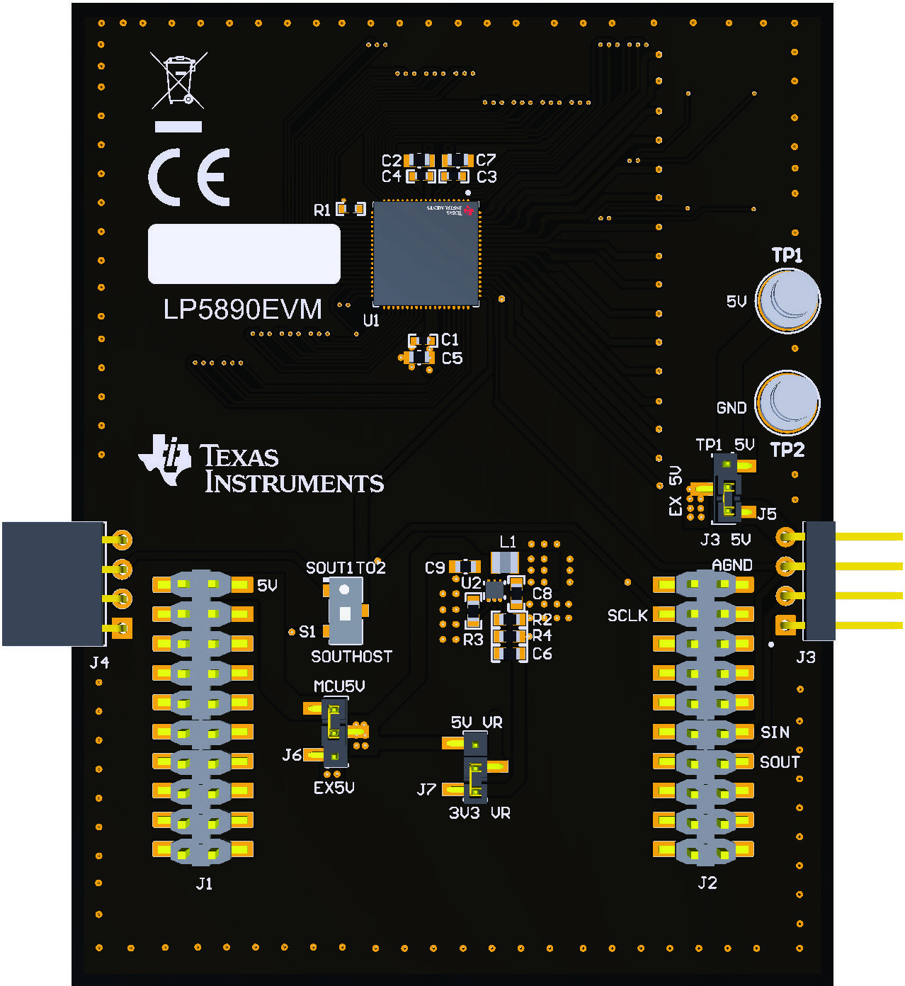 LP5890EVM LP5890EVM 電路板的驅動器 IC 側