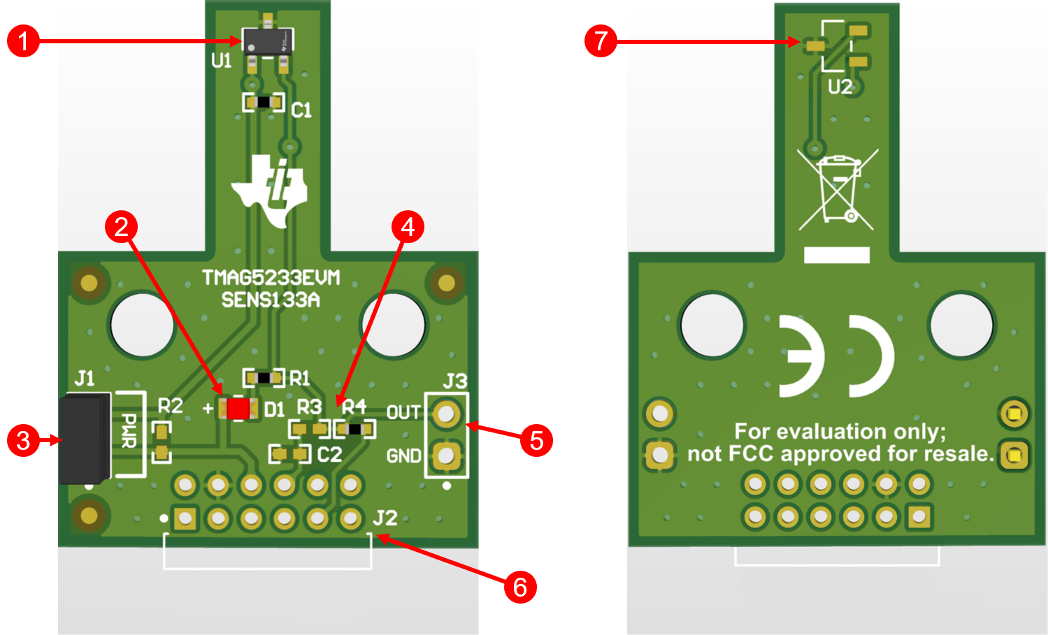 TMAG5233EVM TMAG5133EVM 帶標注的 TMAG5233EVM