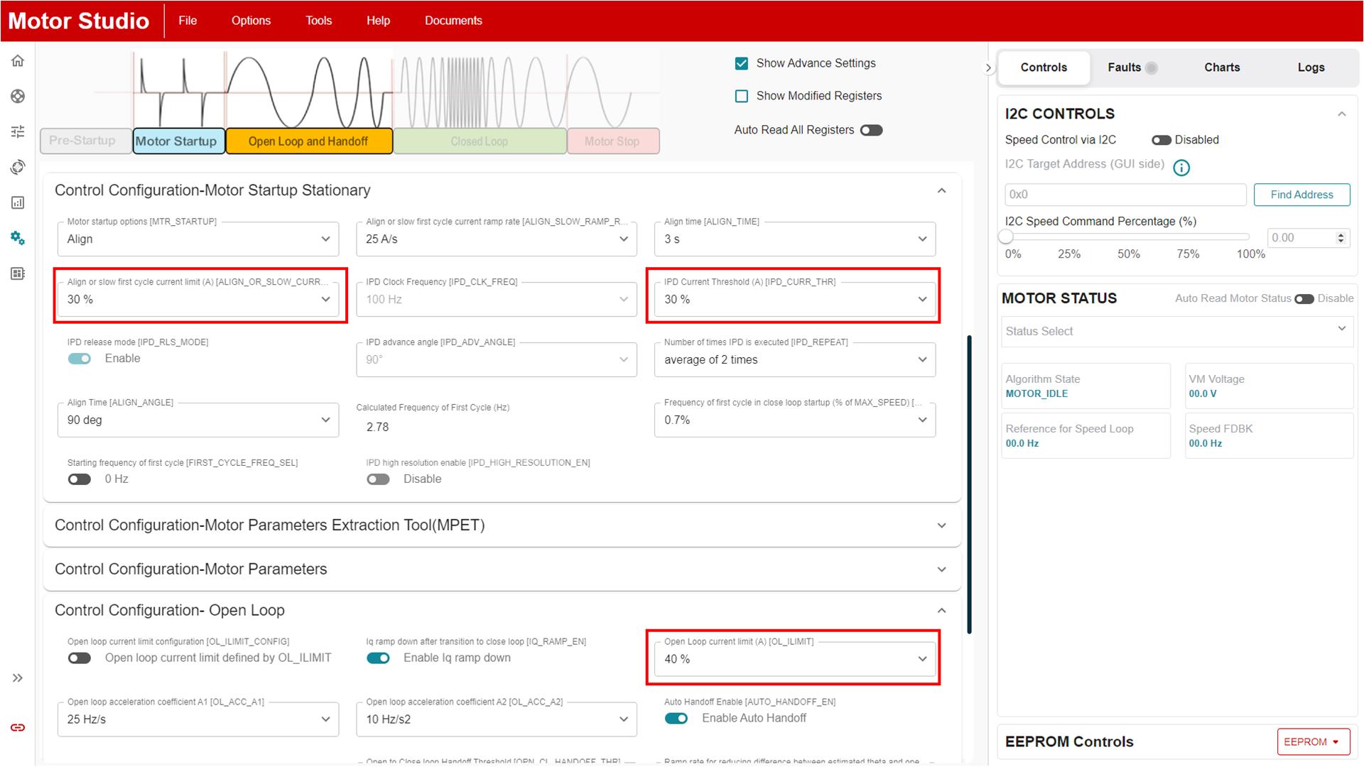  OL_ILIMIT、ALIGN_OR_SLOW_CURRENT_ILIMIT 和 IPD_CURR_THR 電流限值