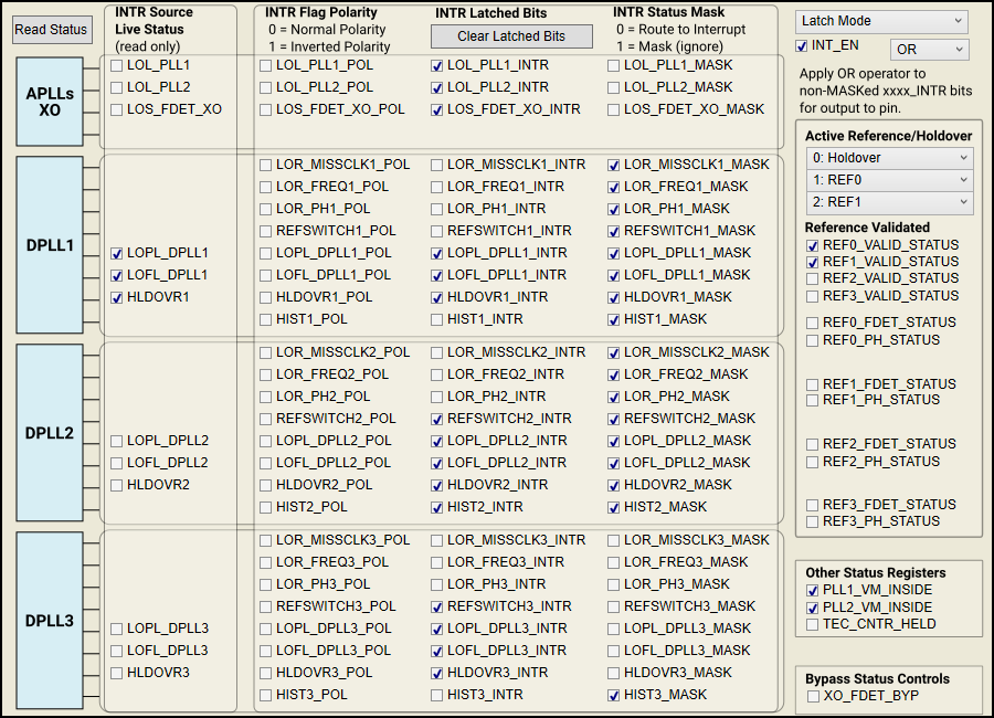 LMK5C33414AEVM 狀態(tài)頁面
