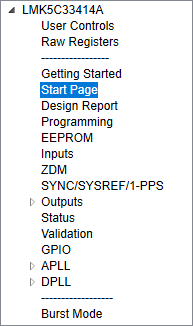 LMK5C33414AEVM 開始頁面的位置