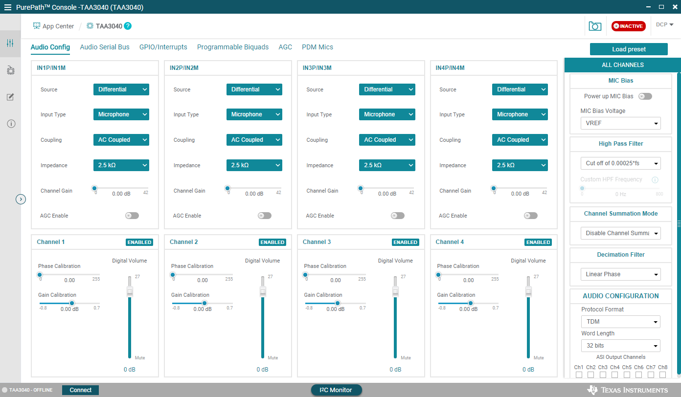 TAA3040 音頻配置選項卡