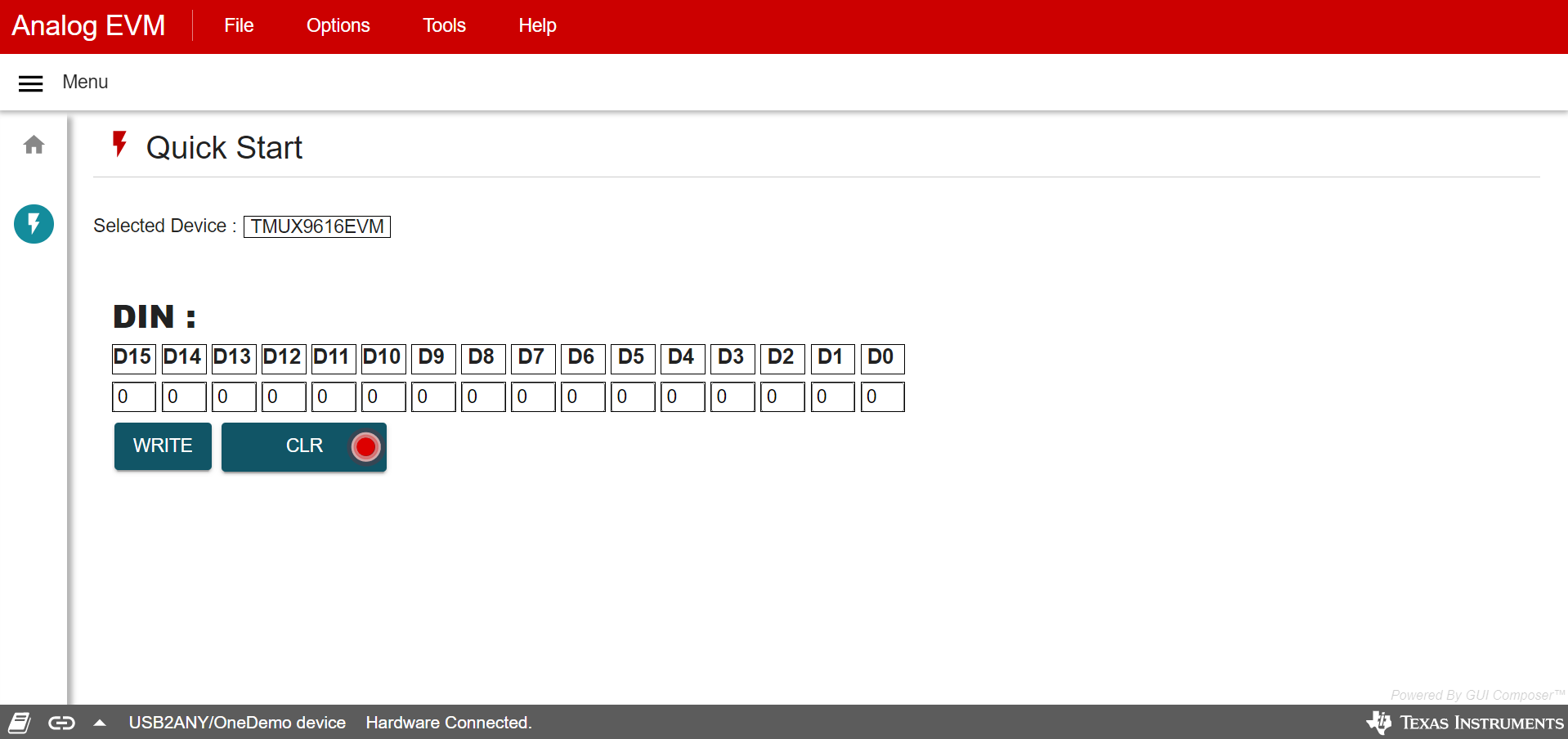 TMUX9616QFPEVM TMUXHV-EVM GUI