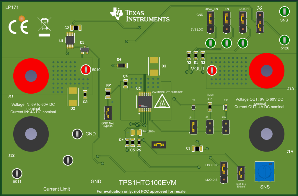 TPS1HTC100EVM 3D 視圖 - 頂視圖