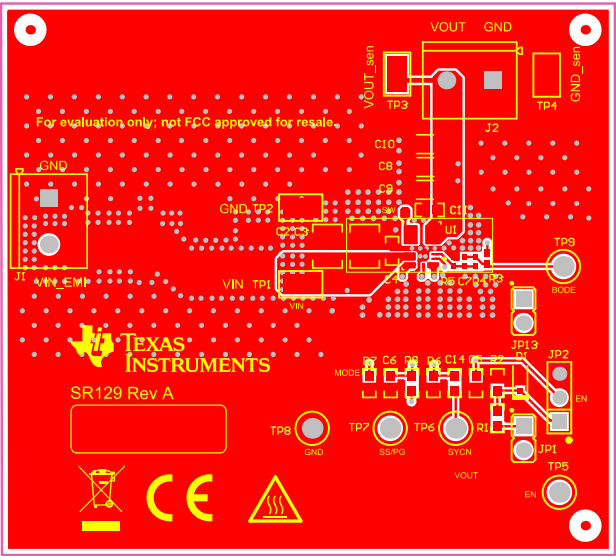 TPSM843521EVM 頂層銅（頂視圖）