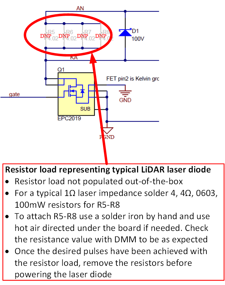 LMG1020EVM-006 未安裝負載電阻器 R5-R8 的原理圖