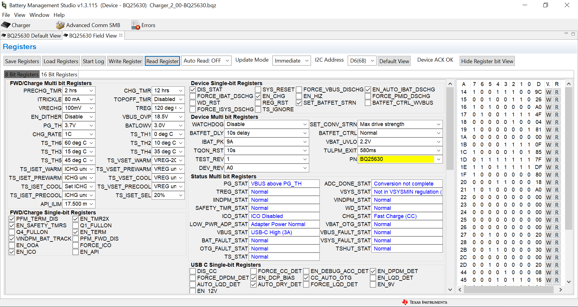 BQ25630EVM BQ25630 EVM 軟件的主窗口