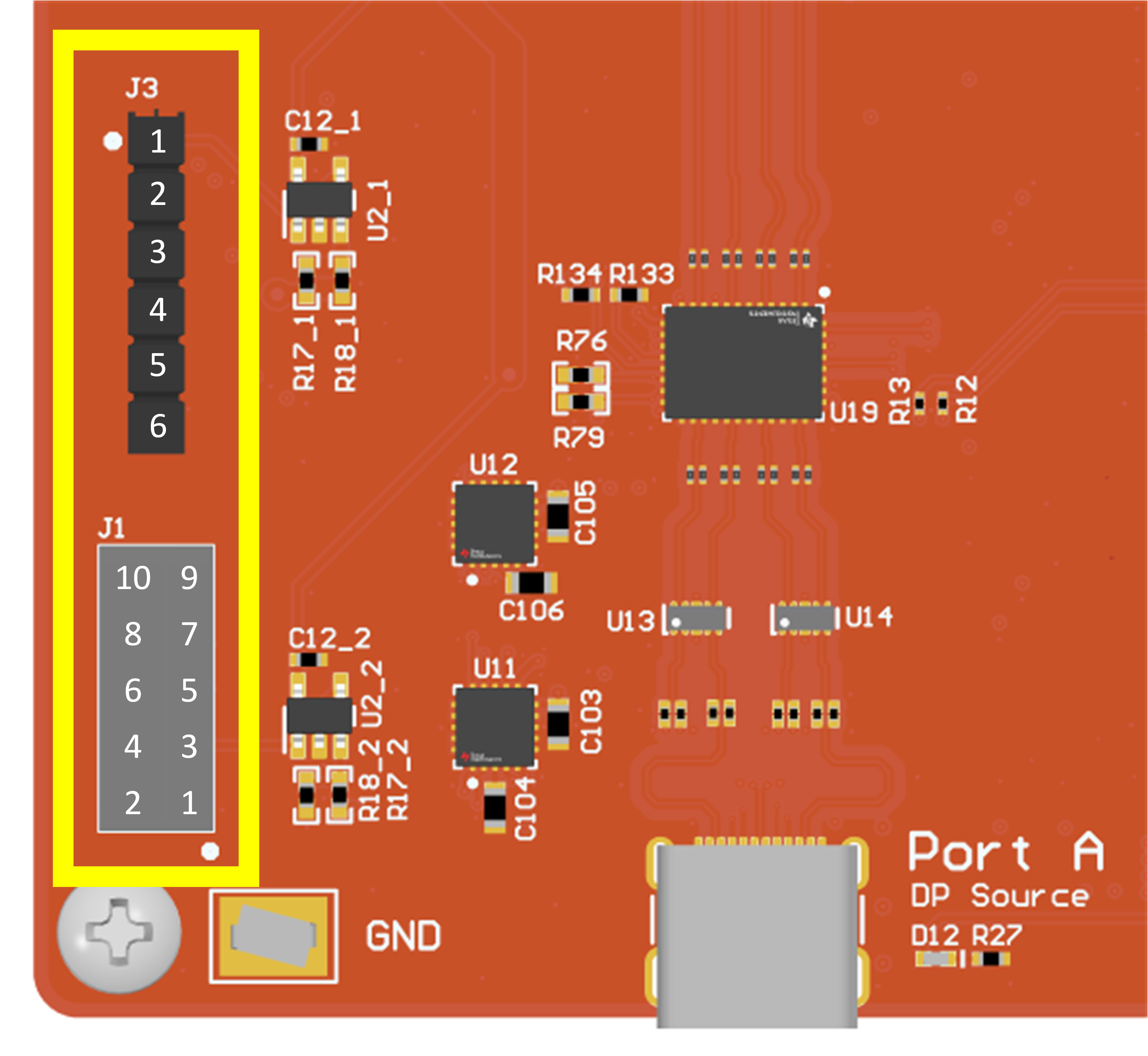 TPS26744EQ1EVM J1 和 J3 調試接頭