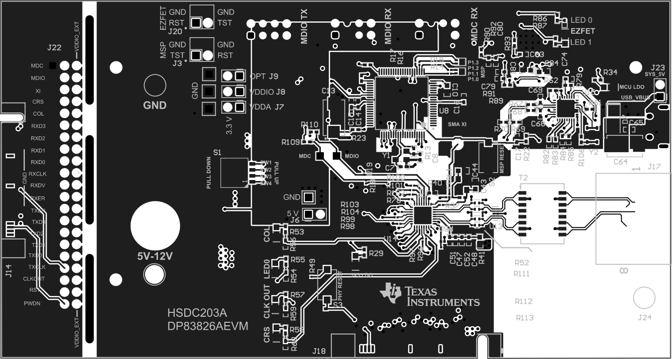 DP83826AEVM 第 1 層，頂部