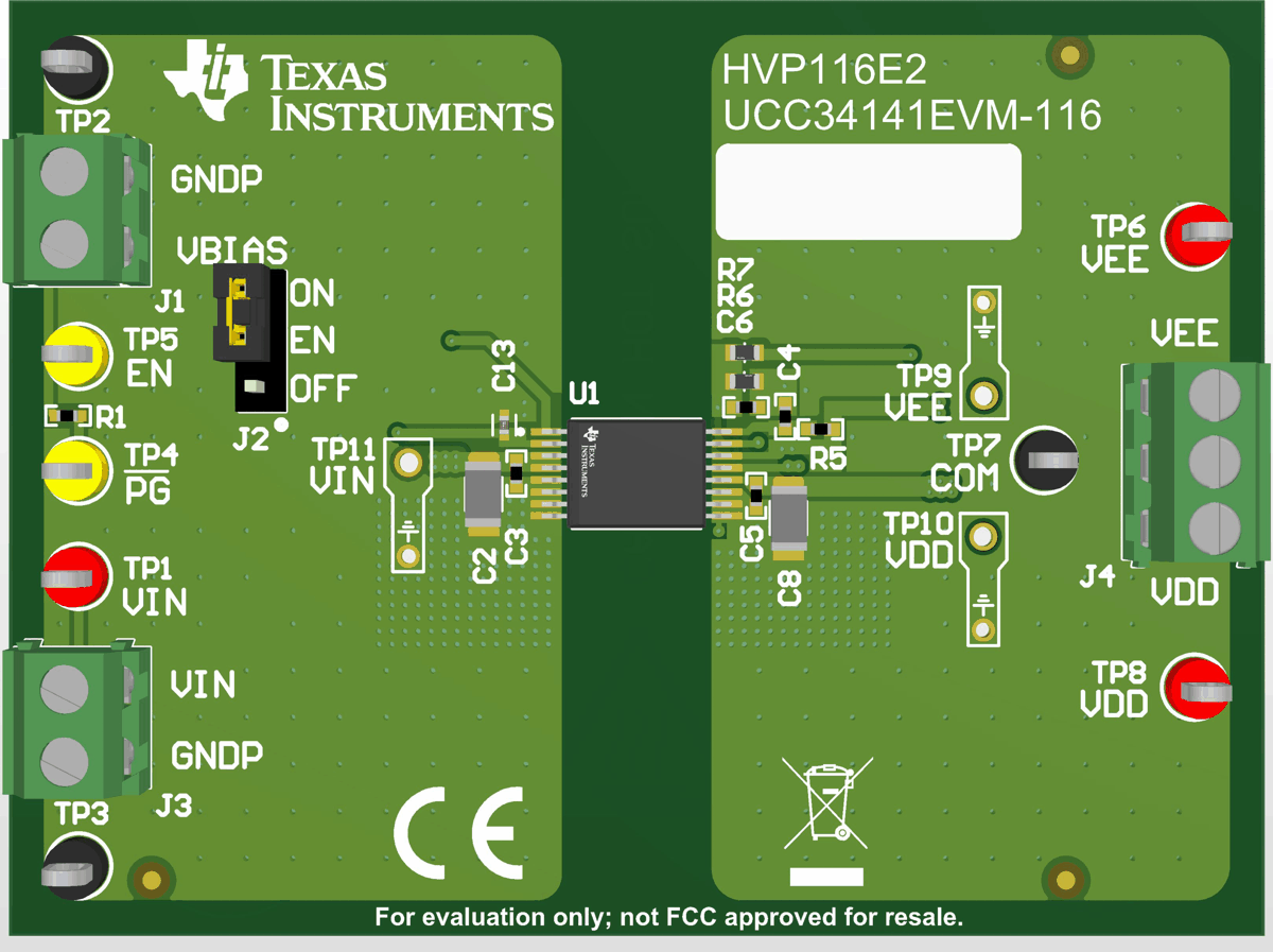 UCC34141EVM-116 經(jīng)全面組裝的 3D 頂視圖