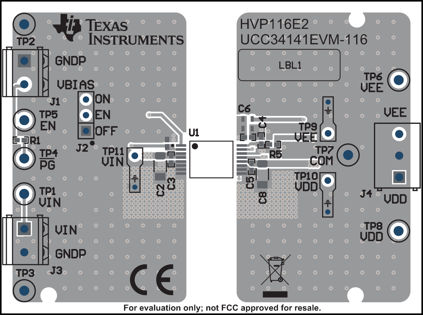 UCC34141EVM-116 PCB 頂層，組裝
