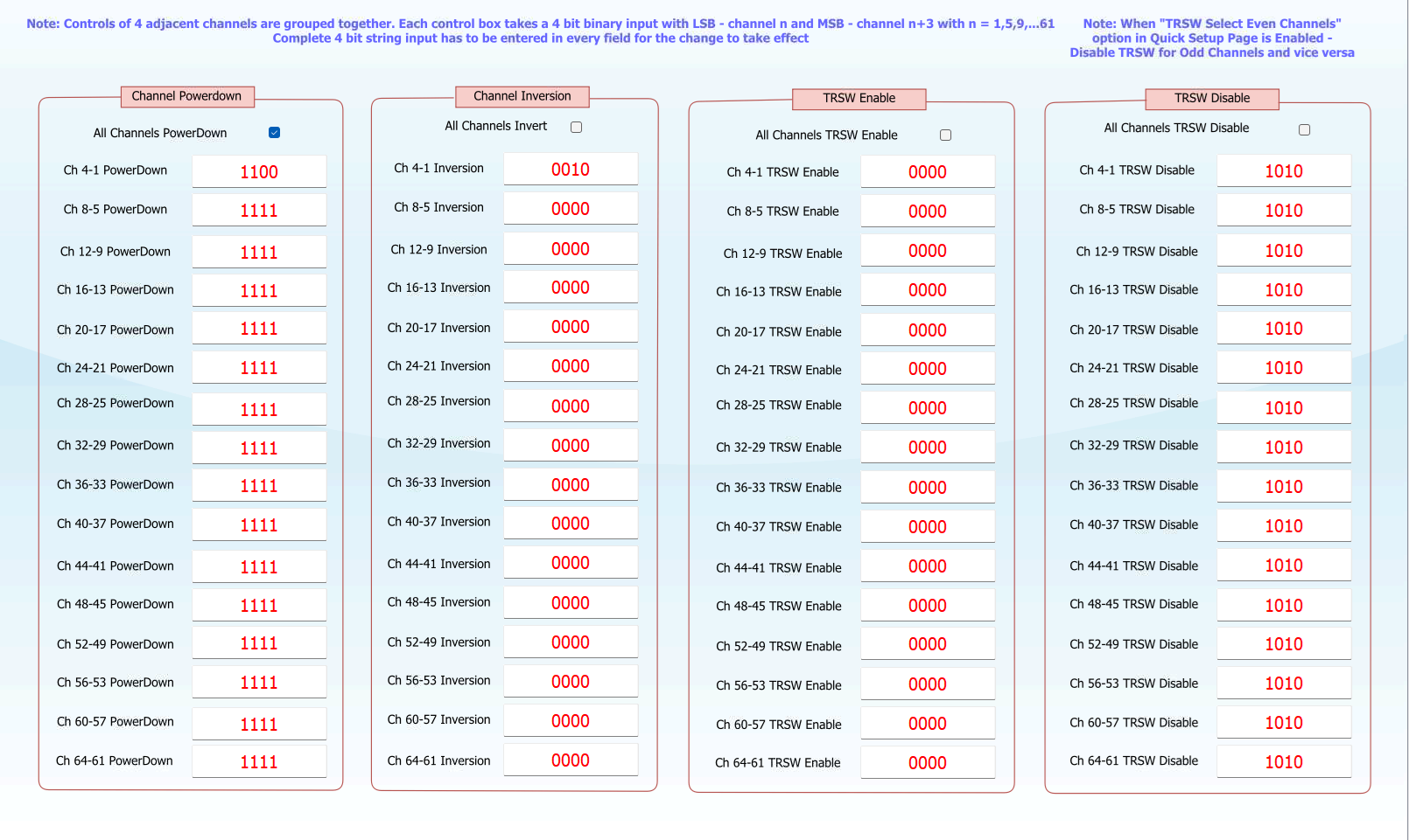 TX73L64EVM Ch_TRSW_Controls 選項卡