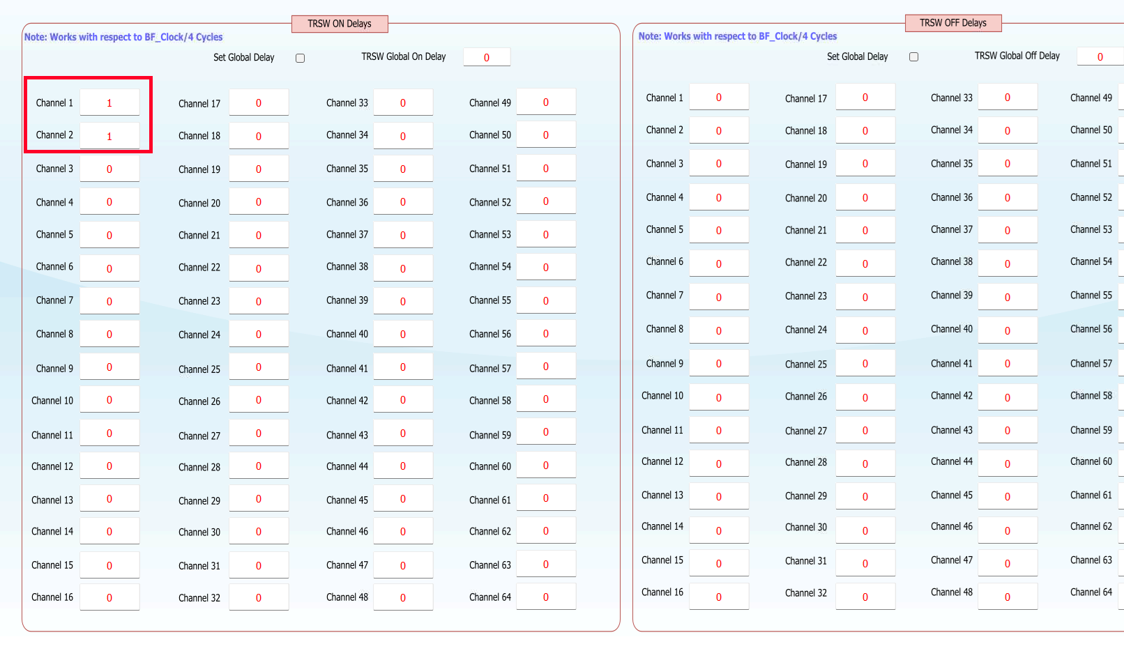 TX73L64EVM TRSW_Delay 選項卡