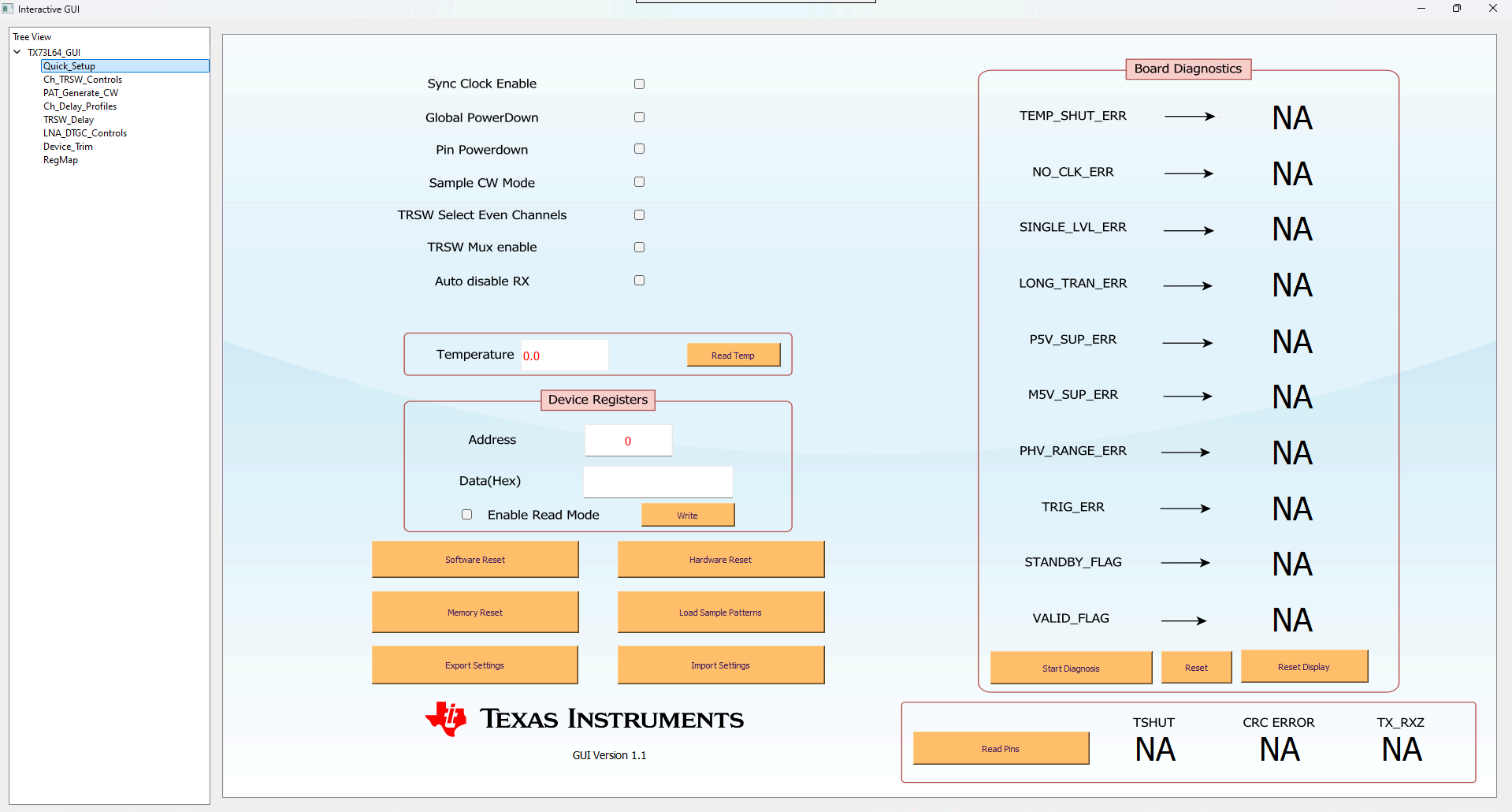 TX73L64EVM TX73L64 交互式 GUI