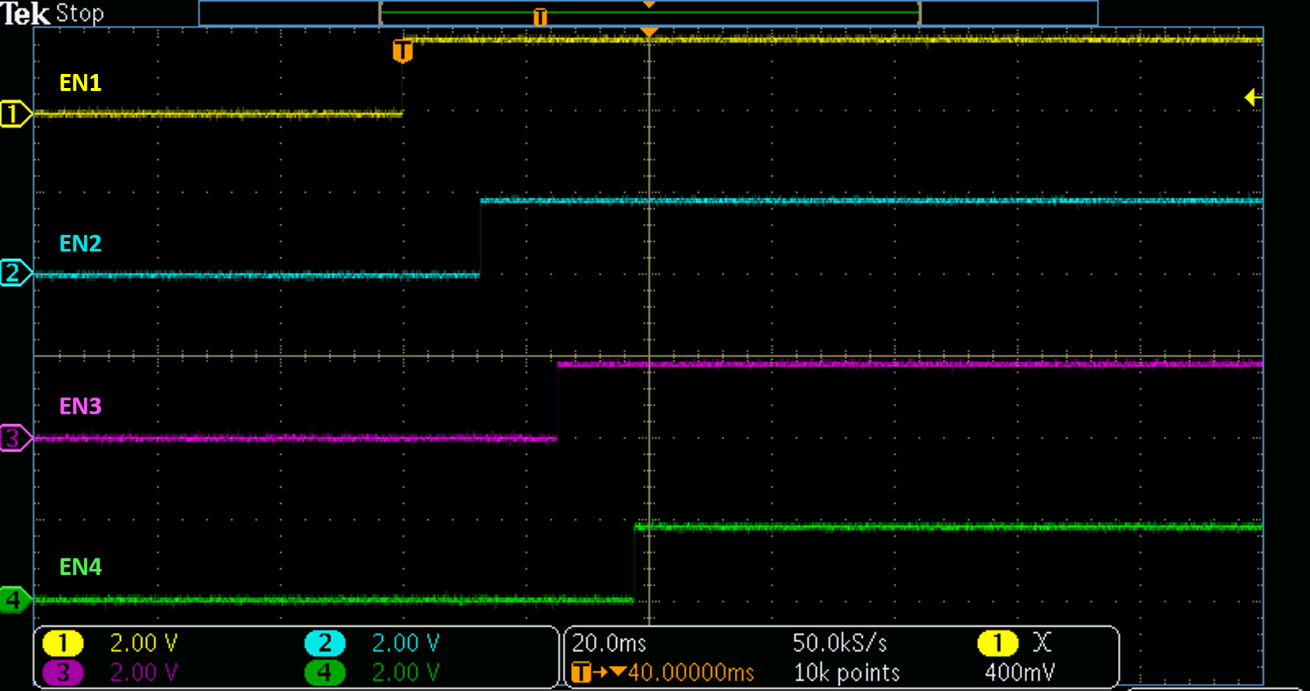 TPS7H3014EVM 定序上電，12ms 延遲