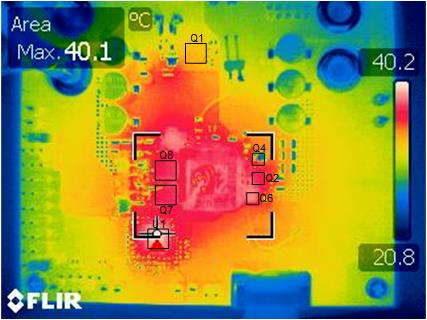 LM251772 熱像圖：VIN = 20.0V，ILIM（限流器）= 5.0A，負載 = 短路，無強制空氣冷卻