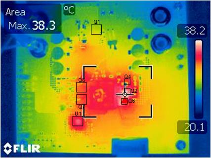 LM251772 熱像圖：VIN = 20.0V，VOUT = 5.0V，IOUT = 5.0A，無強制空氣冷卻