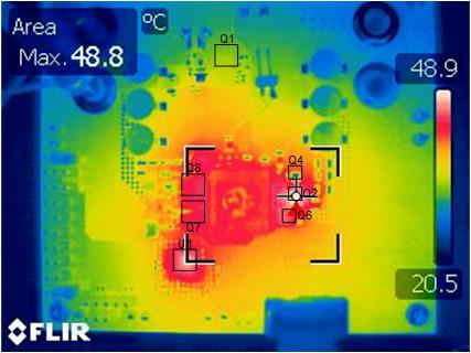 LM251772 熱像圖：VIN = 20.0V，VOUT = 20.0V，IOUT = 5.0A，無強制空氣冷卻
