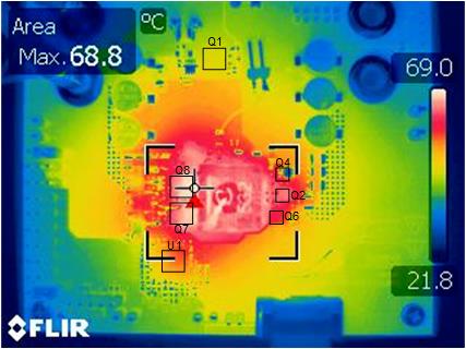 LM251772 熱像圖：VIN = 12.0V，VOUT = 5.0V，IOUT = 5.0A，無強制空氣冷卻