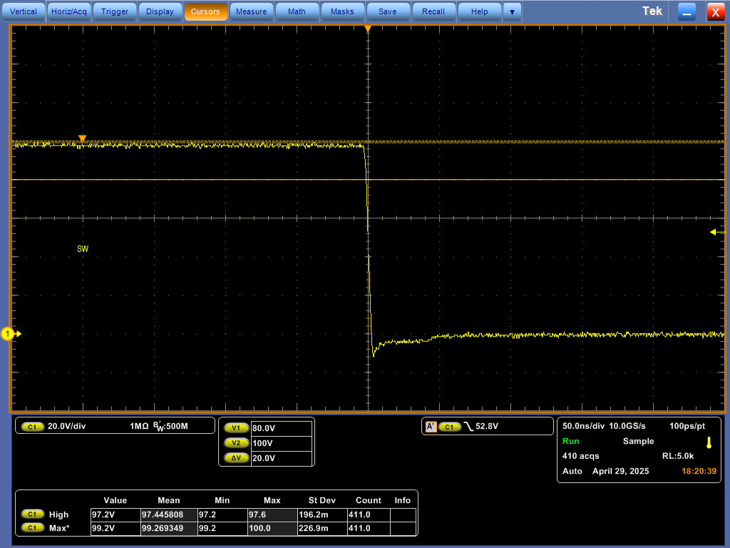 TPS7H6101EVM 開關節(jié)點下降轉換