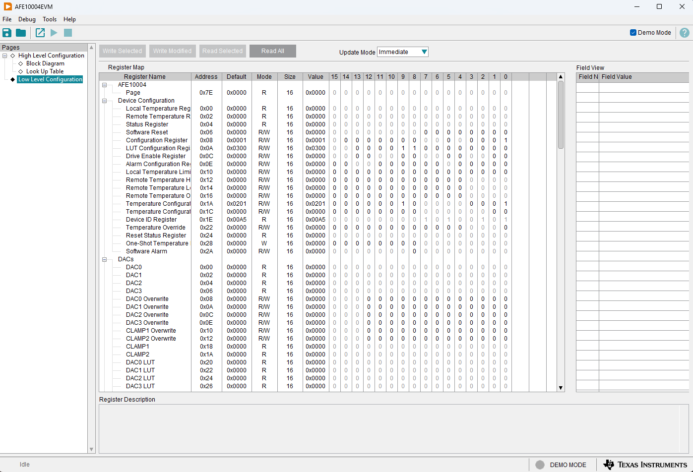 AFE10004EVM AFE10004EVM SPI 底層配置頁面
