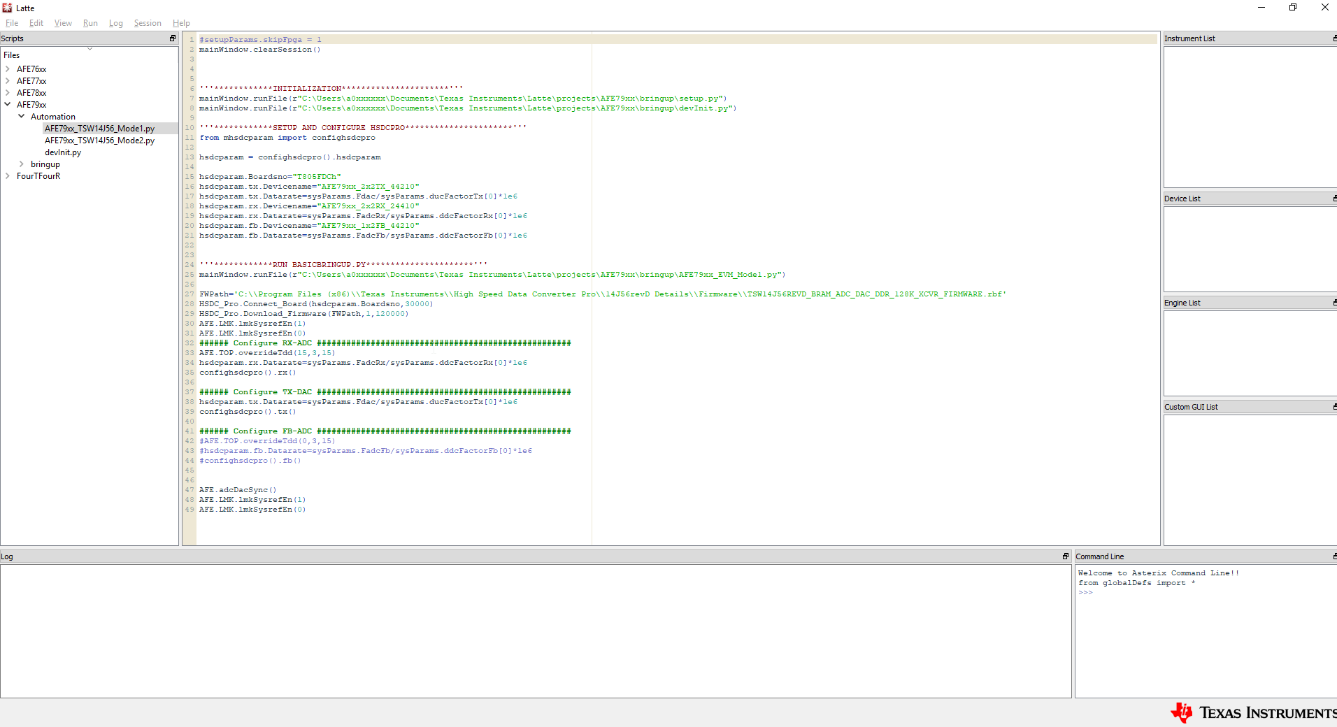 TRF-LSC-AFE7950EVM AFE79xx 模式 1 自動(dòng)配置腳本