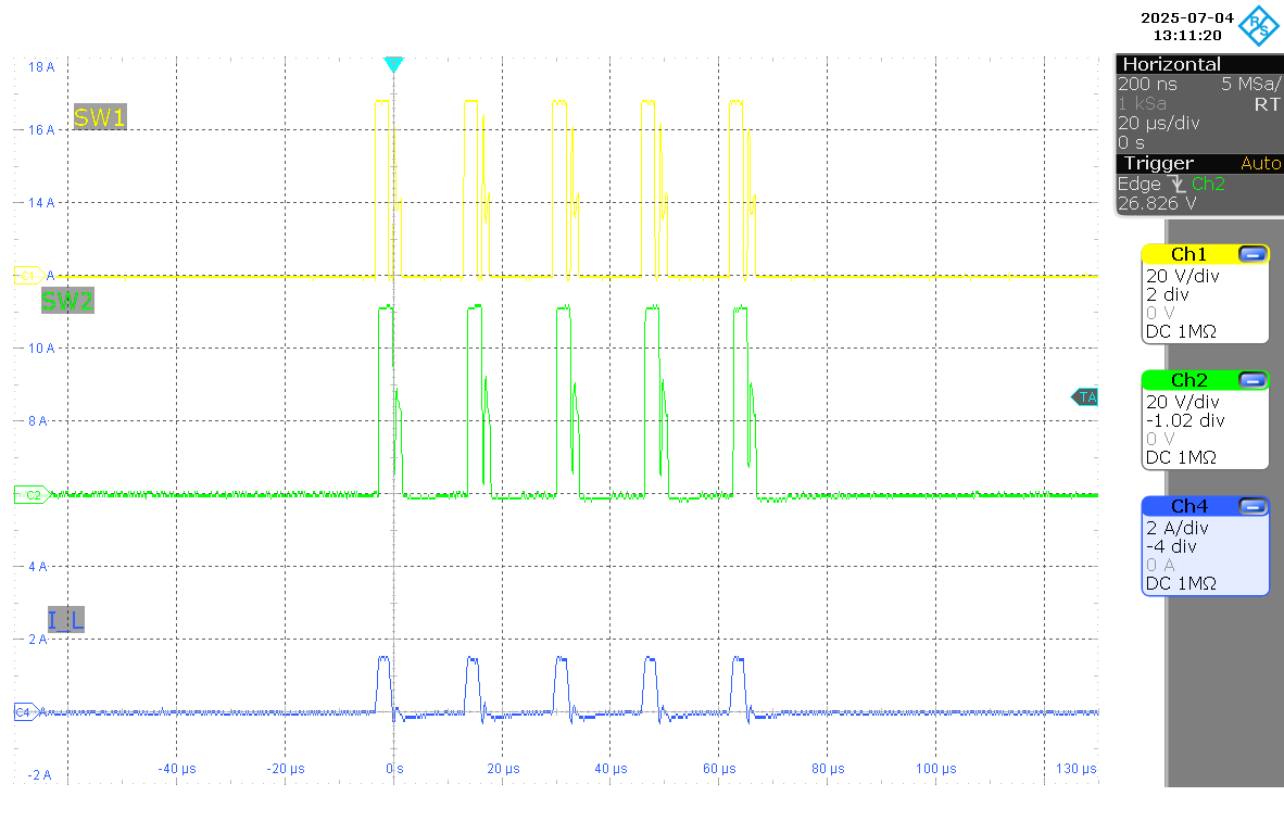 LM51770 SW1、SW2、IL（VIN = 48V，IOUT = 0A，PSM 模式）