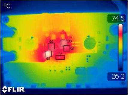 LM51770 熱像圖：VIN = 48V，IOUT = 4.0A，無強制空氣冷卻