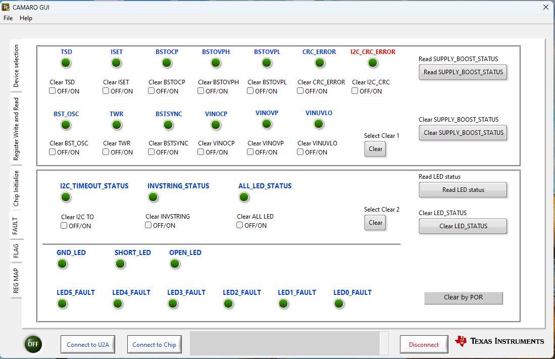 LP8870Q1EVM LP8870Q1EVM 監視器“Fault”頁面