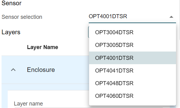  傳感器選擇下拉菜單