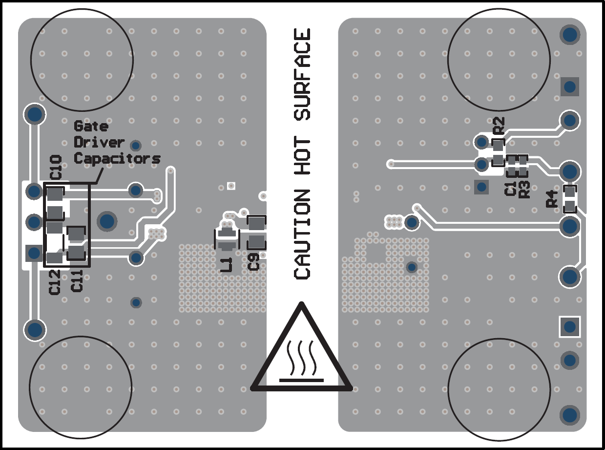 UCC35341-Q1, UCC34141EVM-116 PCB 底層，組裝（鏡像視圖）