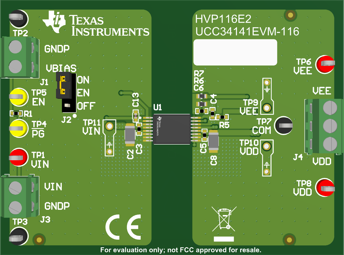 UCC35341-Q1, UCC34141EVM-116 經全面組裝的 3D 頂視圖