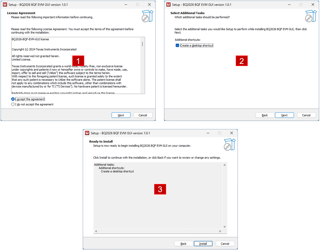 TMF0020EVM, TMF0064EVM EVM GUI 軟件安裝（EULA、選項(xiàng)、安裝）
