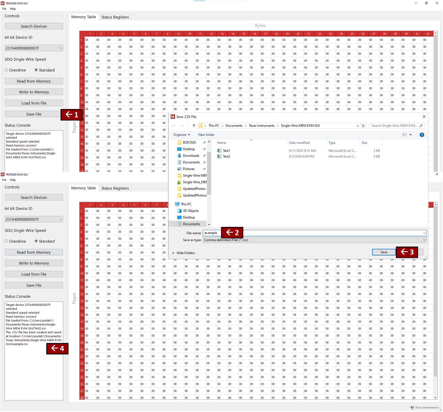 TMF0020EVM, TMF0064EVM 文件保存過程