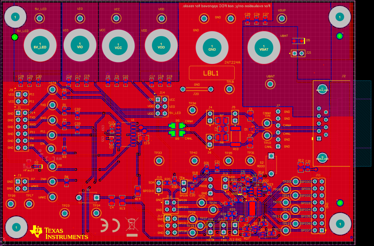 TCAN5102-Q1 EVM 布局（頂層）