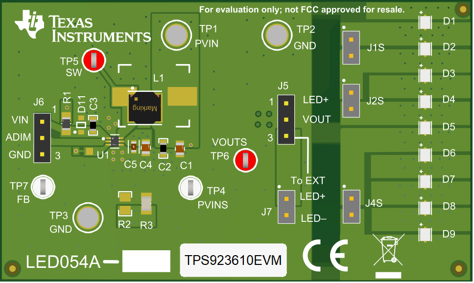 TPS923610EVM TPS923610EVM 連接器和跳線布置